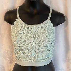 Aerie crop bra lace front racerback with mesh back magnificent mint green Sz L
